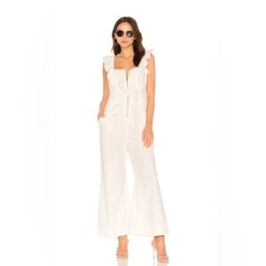 Free People Sun Valley Wide-Leg Jumpsuit w/Ruffles in Ivory White Size 12